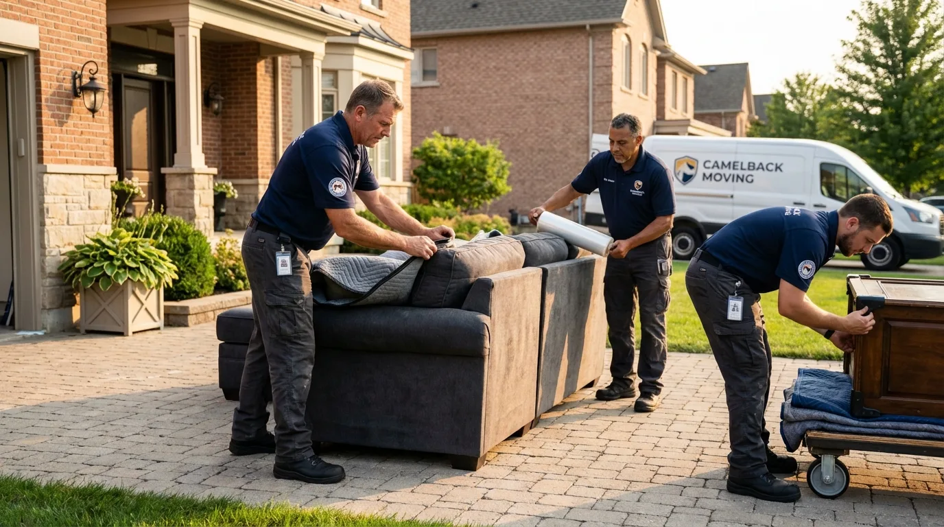 Large estate moving crew wrapping furniture in Pocatello, ID